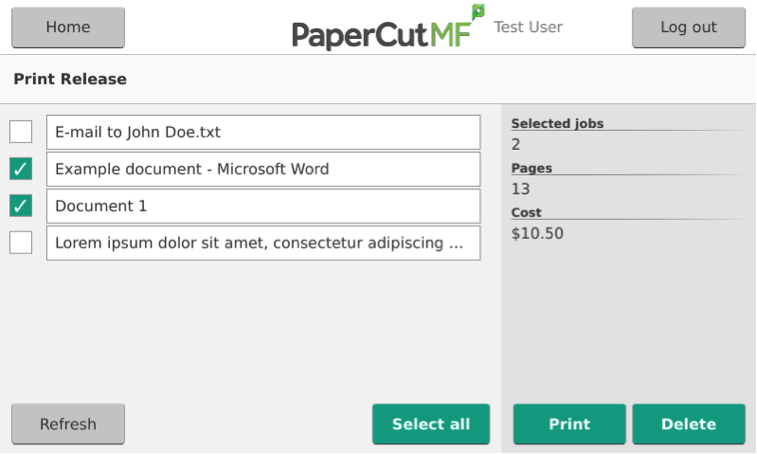 PaperCut screen